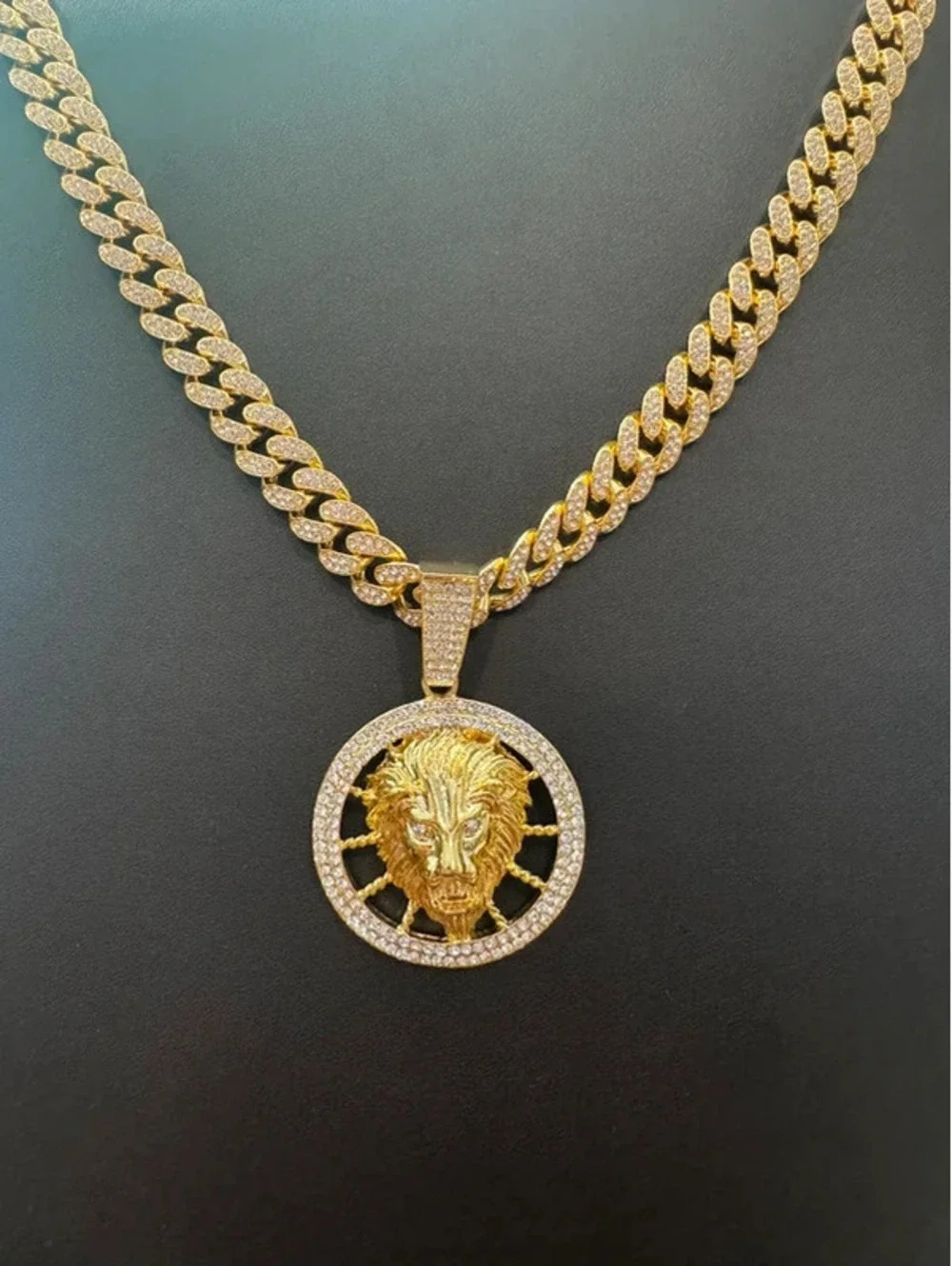 Lion Cuban chain, iced out pendant and chain 24”